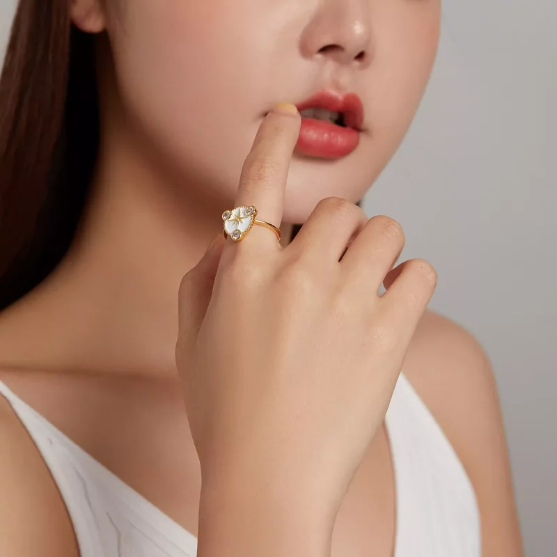 (imagen para) Anillo abierto de estilo Pandora con estrella de personalidad - SCR733 - Ver 8