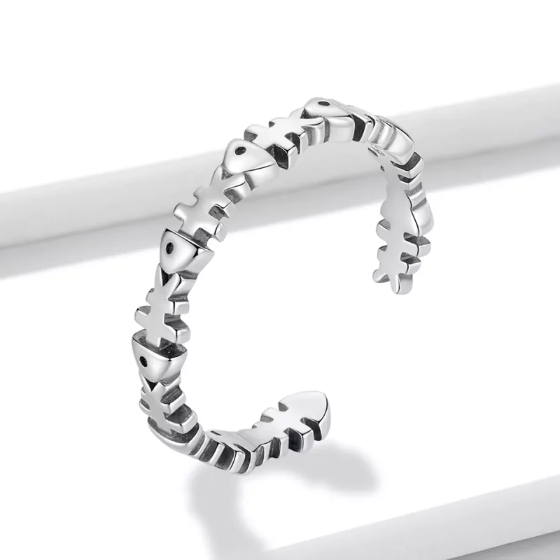(imagen para) Anillo abierto de estilo Pandora con forma de hueso de pez - BSR224 - Ver 2