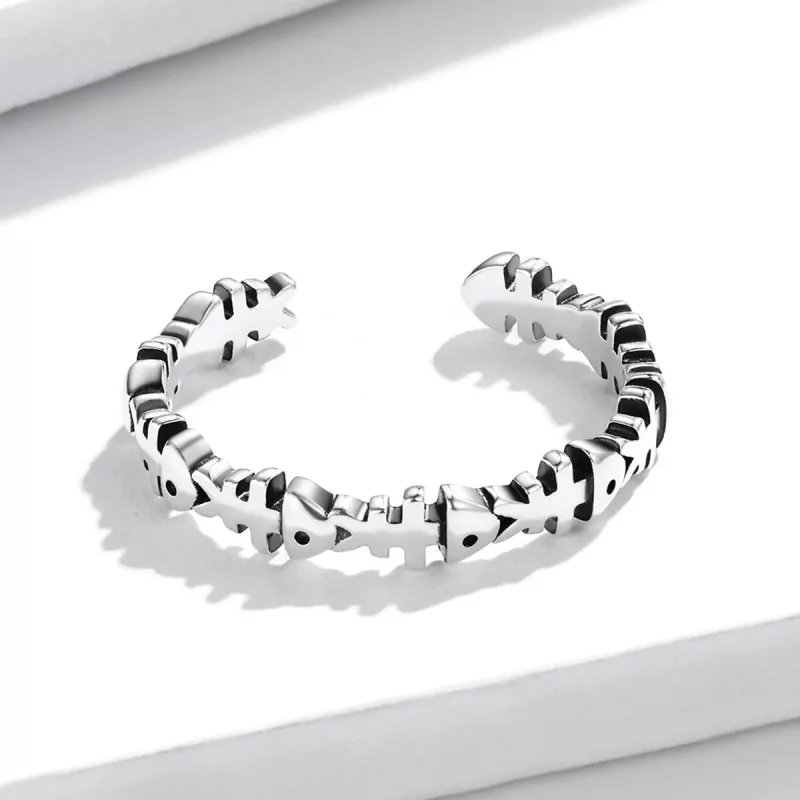 (imagen para) Anillo abierto de estilo Pandora con forma de hueso de pez - BSR224 - Ver 3