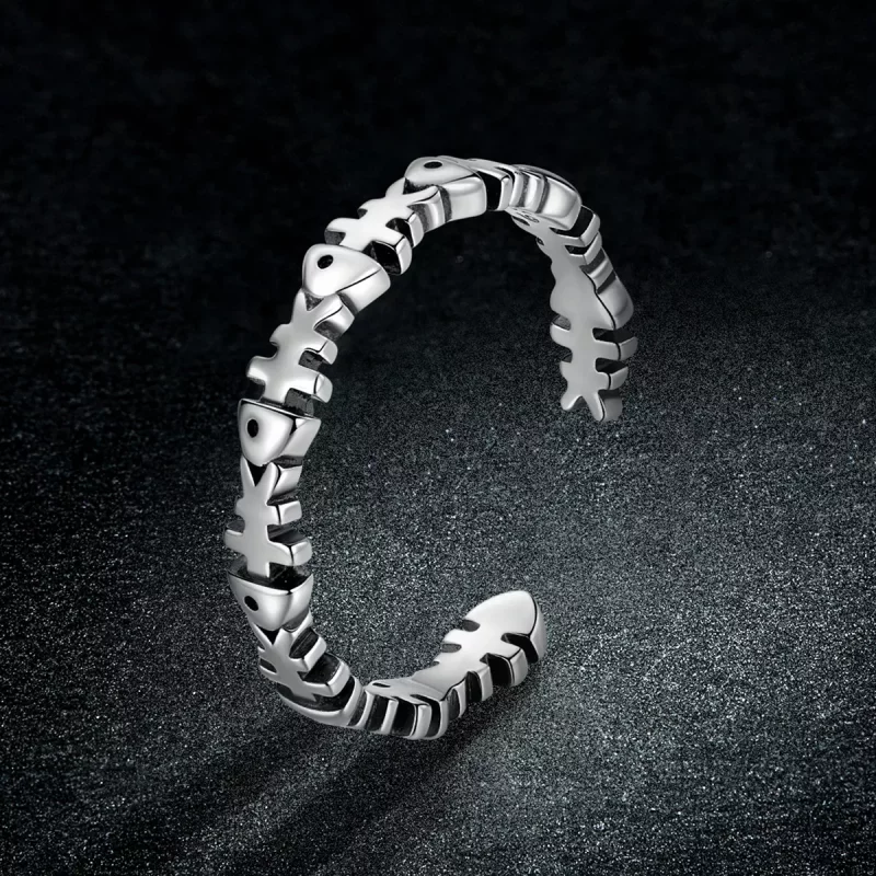 (imagen para) Anillo abierto de estilo Pandora con forma de hueso de pez - BSR224 - Ver 5