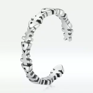 Anillo abierto de estilo Pandora con forma de hueso de pez - BSR224 (imagen para) Anillo abierto de estilo Pandora con forma de hueso de pez - BSR224