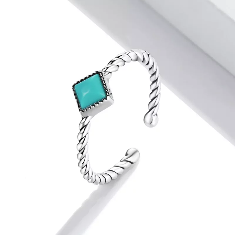 (imagen para) Anillo abierto de estilo Pandora con forma geométrica de turquesa - SCR753 - Ver 2