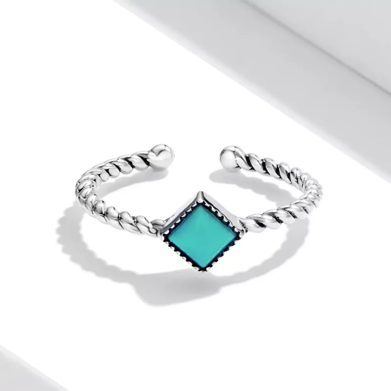 (imagen para) Anillo abierto de estilo Pandora con forma geométrica de turquesa - SCR753 - Ver 3