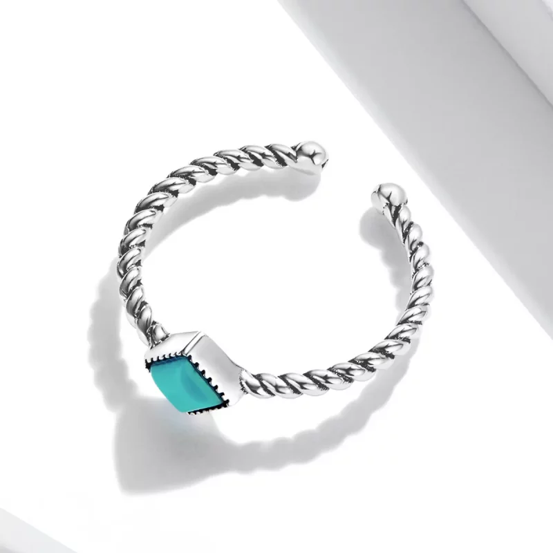 (imagen para) Anillo abierto de estilo Pandora con forma geométrica de turquesa - SCR753 - Ver 4