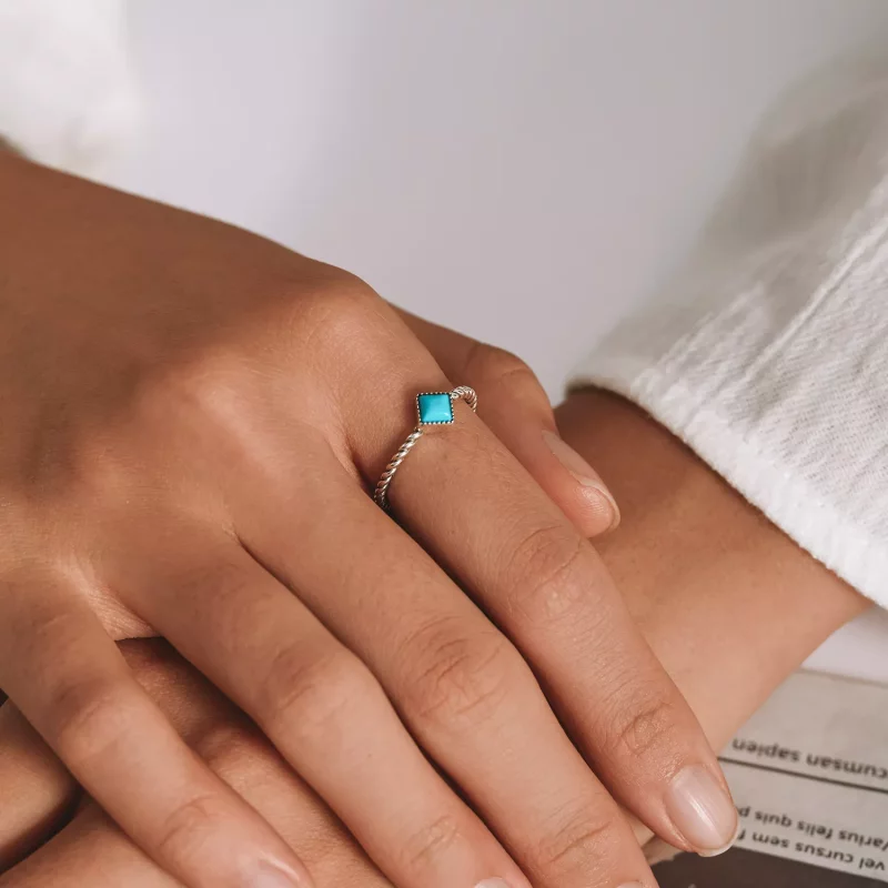 (imagen para) Anillo abierto de estilo Pandora con forma geométrica de turquesa - SCR753 - Ver 5