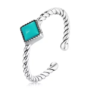 (imagen para) Anillo abierto de estilo Pandora con forma geométrica de turquesa - SCR753