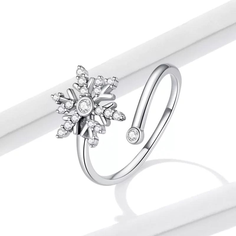 (imagen para) Anillo abierto de estilo Pandora con hermosos copos de nieve - BSR214 - Ver 2