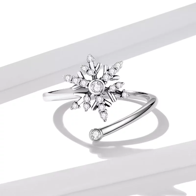 (imagen para) Anillo abierto de estilo Pandora con hermosos copos de nieve - BSR214 - Ver 4