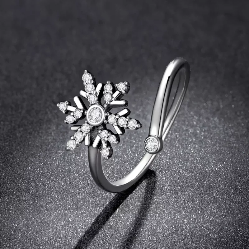 (imagen para) Anillo abierto de estilo Pandora con hermosos copos de nieve - BSR214 - Ver 5
