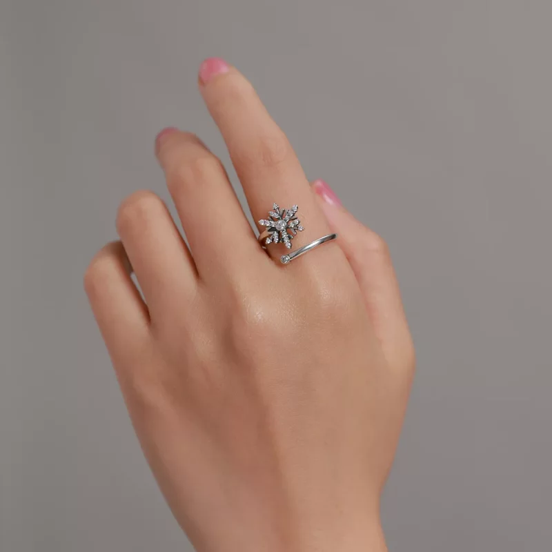 (imagen para) Anillo abierto de estilo Pandora con hermosos copos de nieve - BSR214 - Ver 8
