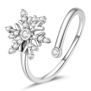 Anillo abierto de estilo Pandora con hermosos copos de nieve - BSR214 (imagen para) Anillo abierto de estilo Pandora con hermosos copos de nieve - BSR214