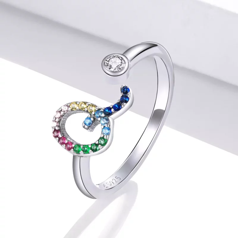 (imagen para) Anillo abierto de estilo Pandora con letra Q en colores vivos - SCR723-Q - Ver 2