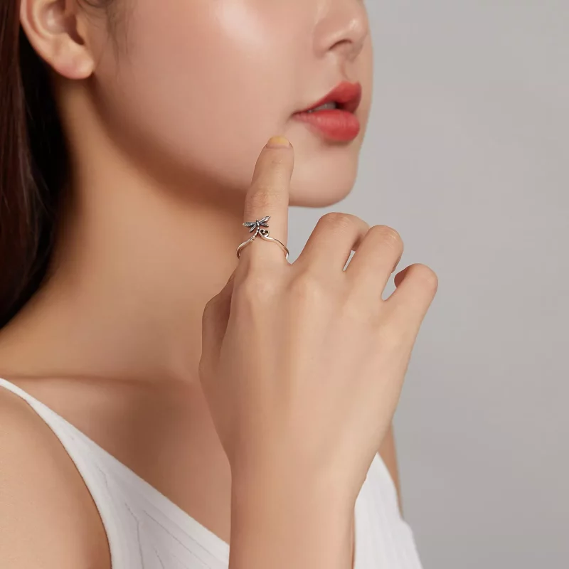 (imagen para) Anillo abierto de estilo Pandora con libélula de amor - SCR734 - Ver 7