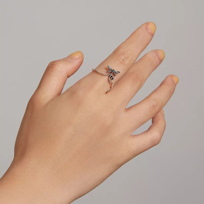 (imagen para) Anillo abierto de estilo Pandora con libélula de amor - SCR734 - Ver 8