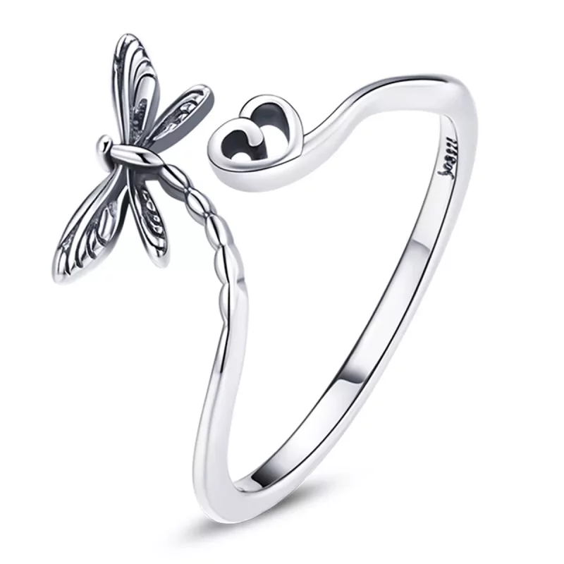 (imagen para) Anillo abierto de estilo Pandora con libélula de amor - SCR734