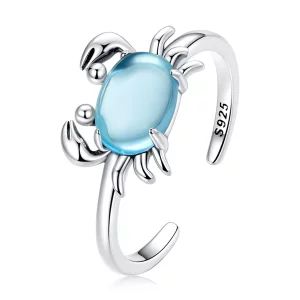 (imagen para) Anillo abierto de estilo Pandora con lindo cangrejo - SCR814