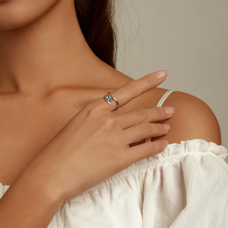 (imagen para) Anillo abierto de estilo Pandora con piedra lunar en forma de gato - SCR783 - Ver 6
