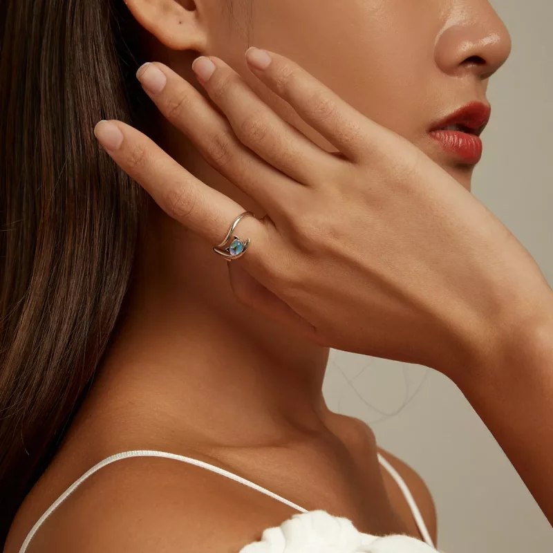 (imagen para) Anillo abierto de estilo Pandora con piedra lunar en forma de gato - SCR783 - Ver 7