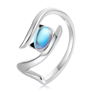 (imagen para) Anillo abierto de estilo Pandora con piedra lunar en forma de gato - SCR783