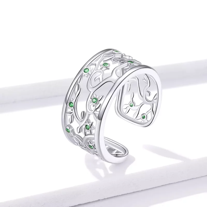(imagen para) Anillo abierto de estilo Pandora con árbol de la vida en plata - BSR125 - Ver 2