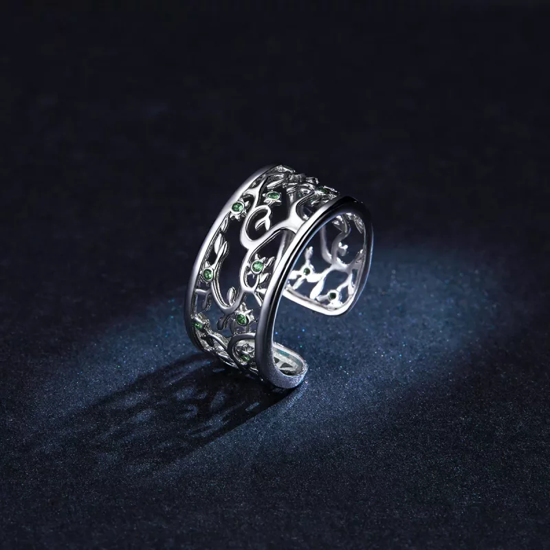 (imagen para) Anillo abierto de estilo Pandora con árbol de la vida en plata - BSR125 - Ver 5