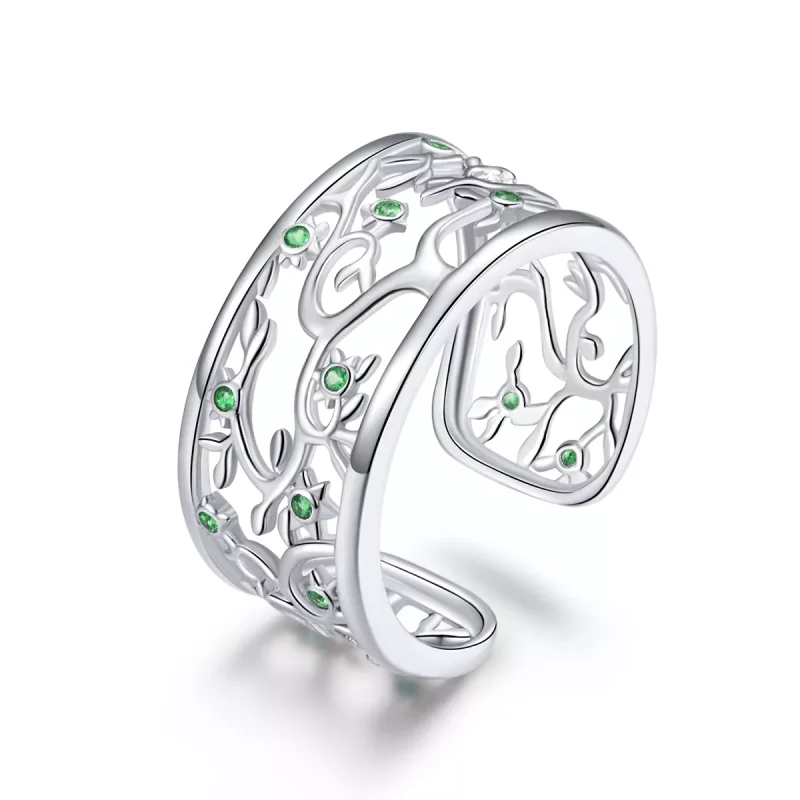 (imagen para) Anillo abierto de estilo Pandora con árbol de la vida en plata - BSR125