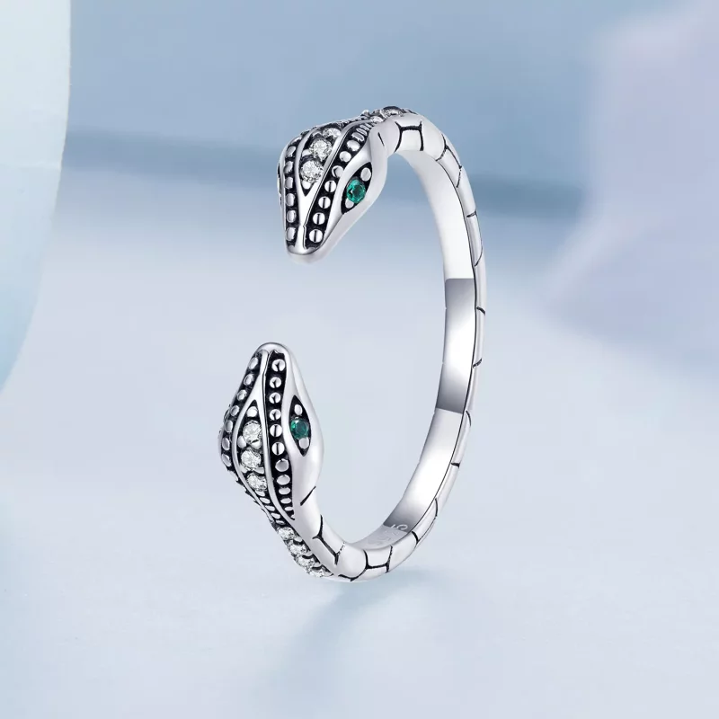 (imagen para) Anillo abierto de estilo Pandora con serpiente de dos cabezas - BSR317 - Ver 2