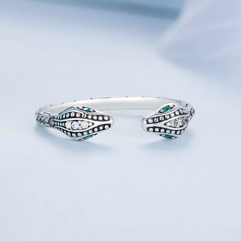 (imagen para) Anillo abierto de estilo Pandora con serpiente de dos cabezas - BSR317 - Ver 3