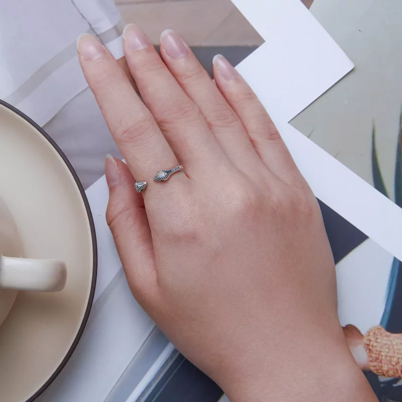 (imagen para) Anillo abierto de estilo Pandora con serpiente de dos cabezas - BSR317 - Ver 5