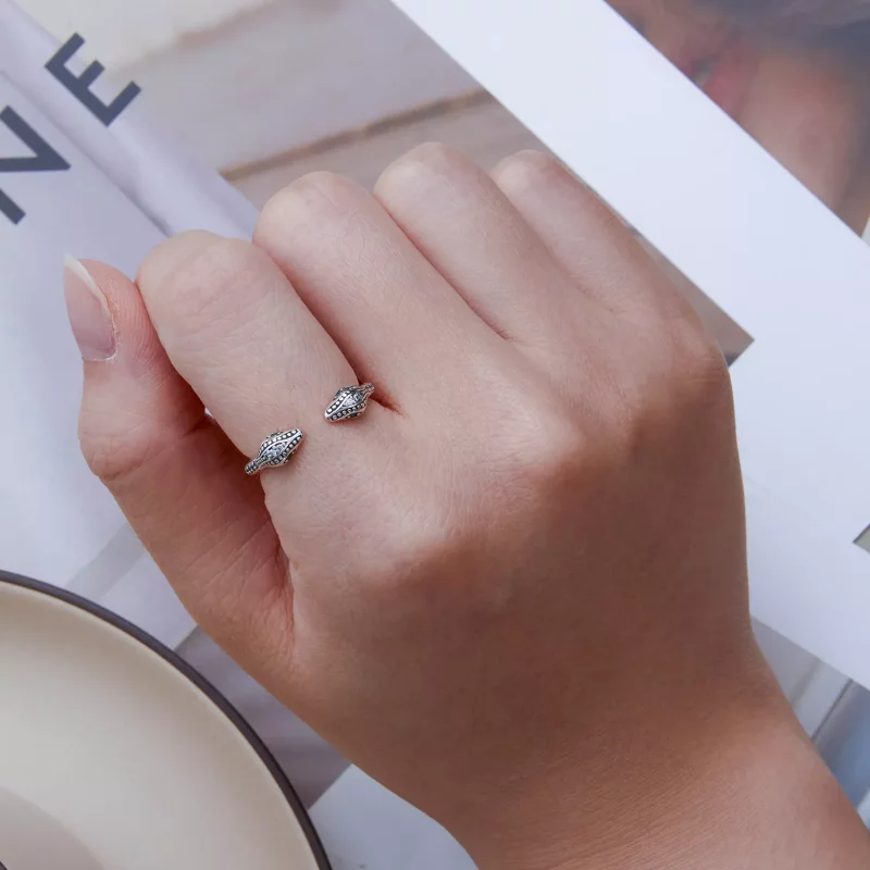 (imagen para) Anillo abierto de estilo Pandora con serpiente de dos cabezas - BSR317 - Ver 6