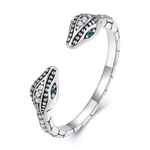 Anillo abierto de estilo Pandora con serpiente de dos cabezas - BSR317 (imagen para) Anillo abierto de estilo Pandora con serpiente de dos cabezas - BSR317