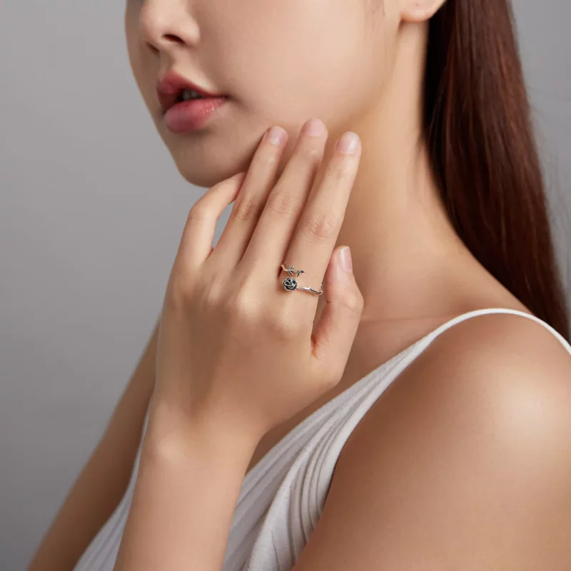 (imagen para) Anillo abierto de estilo Pandora con una rosa espinosa - BSR196 - Ver 7