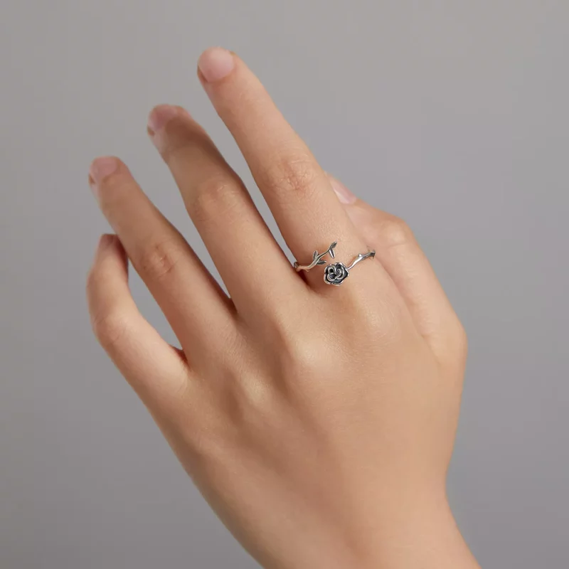 (imagen para) Anillo abierto de estilo Pandora con una rosa espinosa - BSR196 - Ver 8