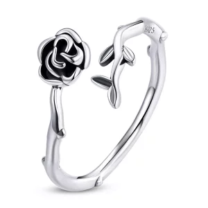 Anillo abierto de estilo Pandora con una rosa espinosa - BSR196 (imagen para) Anillo abierto de estilo Pandora con una rosa espinosa - BSR196