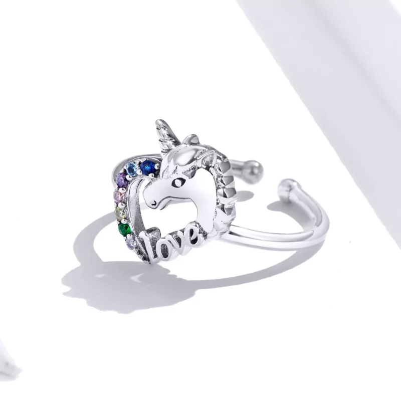 (imagen para) Anillo abierto de estilo Pandora con unicornio de ensueño - SCR644 - Ver 3
