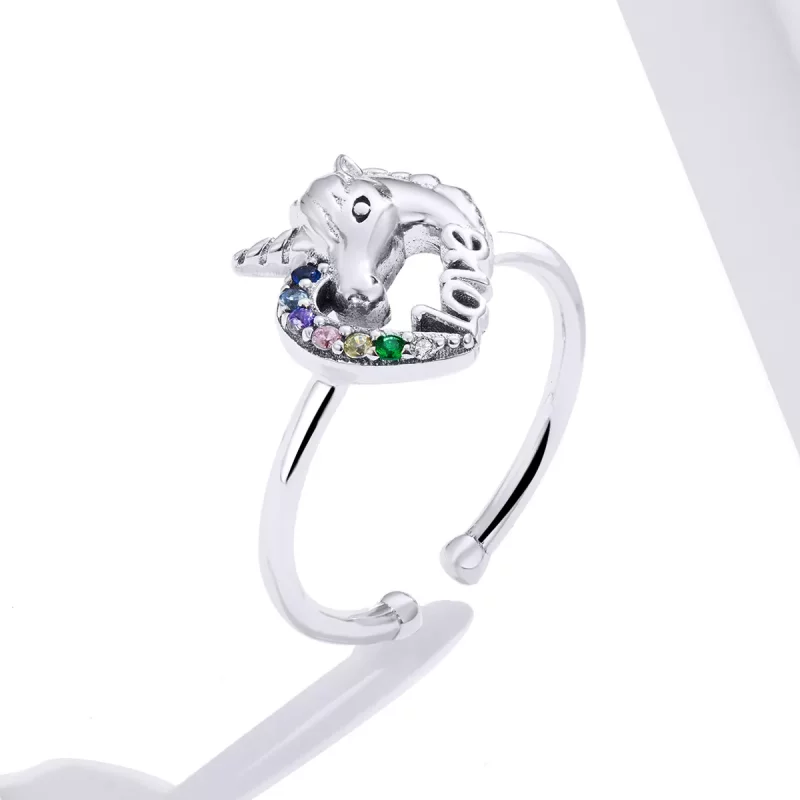 (imagen para) Anillo abierto de estilo Pandora con unicornio de ensueño - SCR644 - Ver 4