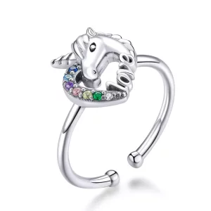 (imagen para) Anillo abierto de estilo Pandora con unicornio de ensueño - SCR644