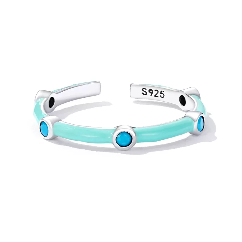 (imagen para) Anillo abierto de estilo Pandora delicado con turquesa - SCR813 - Ver 3