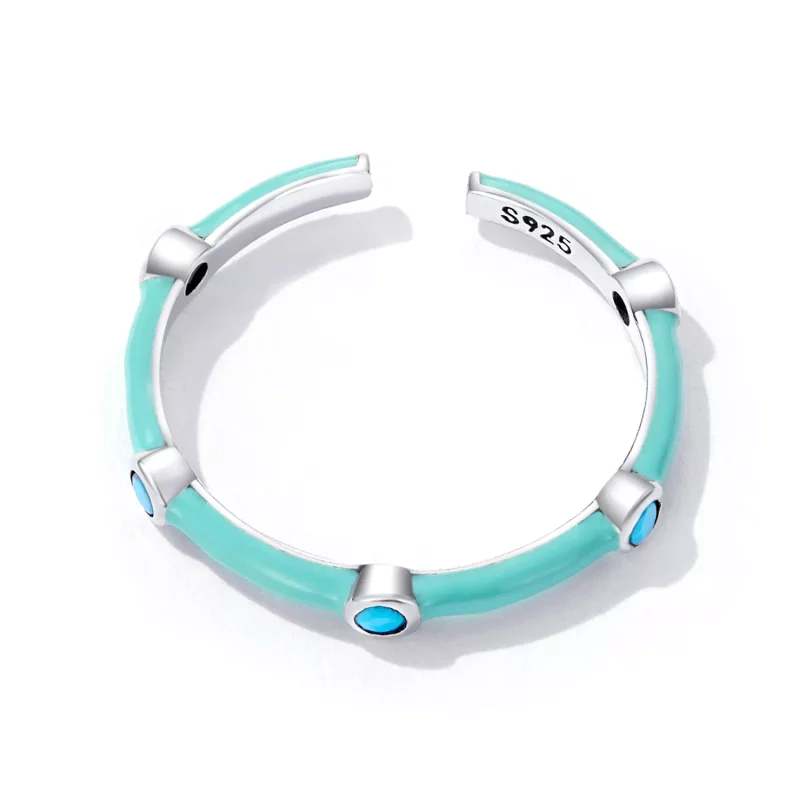 (imagen para) Anillo abierto de estilo Pandora delicado con turquesa - SCR813 - Ver 4