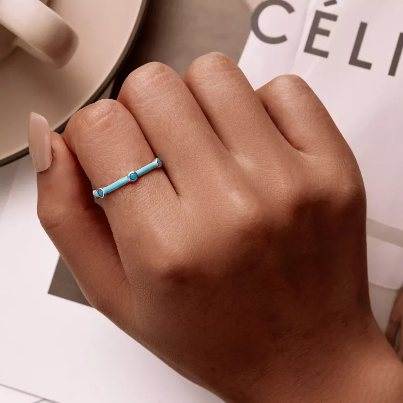 (imagen para) Anillo abierto de estilo Pandora delicado con turquesa - SCR813 - Ver 6