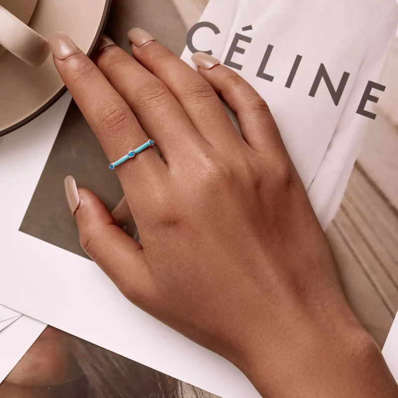 (imagen para) Anillo abierto de estilo Pandora delicado con turquesa - SCR813 - Ver 7