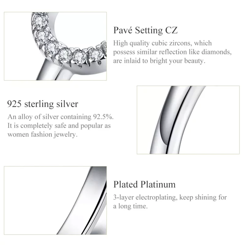 (imagen para) Anillo abierto de estilo Pandora en plata con halo plateado - SCR545 - Ver 3