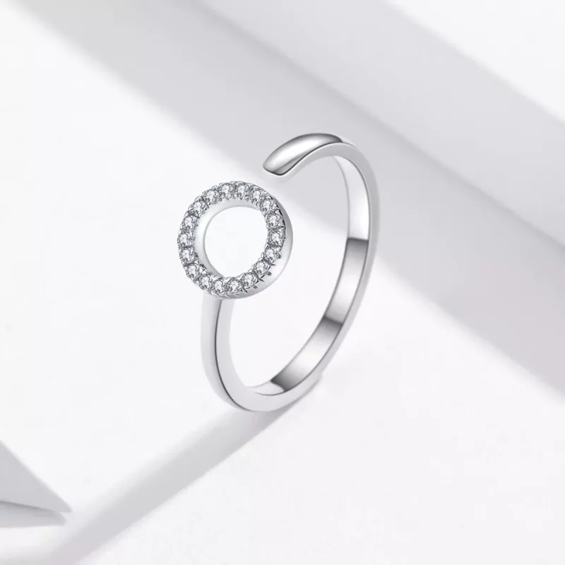 (imagen para) Anillo abierto de estilo Pandora en plata con halo plateado - SCR545 - Ver 2