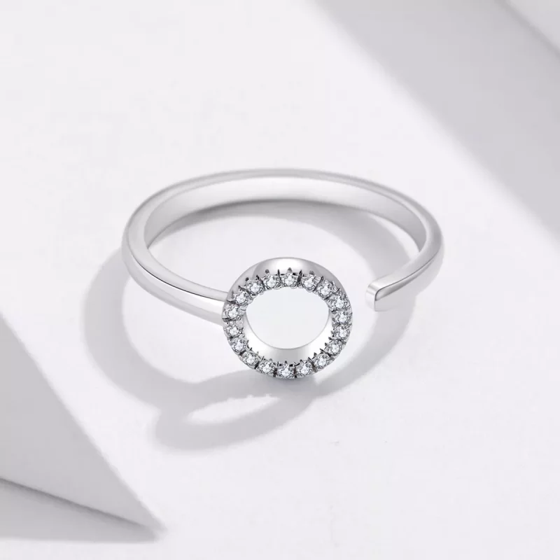 (imagen para) Anillo abierto de estilo Pandora en plata con halo plateado - SCR545 - Ver 4