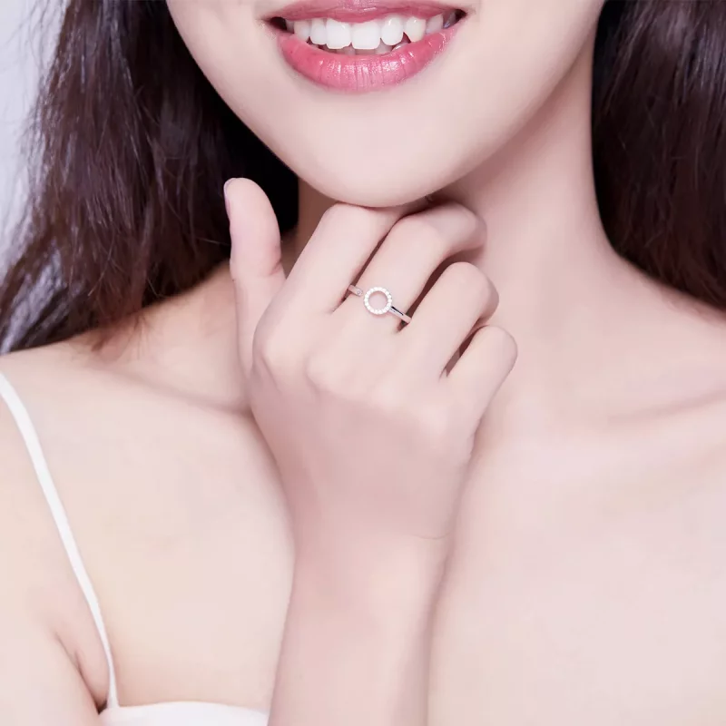 (imagen para) Anillo abierto de estilo Pandora en plata con halo plateado - SCR545 - Ver 6