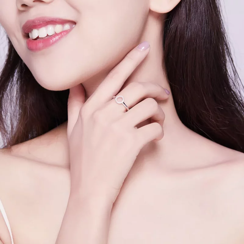 (imagen para) Anillo abierto de estilo Pandora en plata con halo plateado - SCR545 - Ver 8