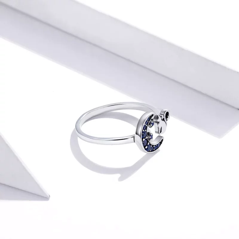 (imagen para) Anillo abierto de estilo Pandora en plata con luna y gato - SCR677 - Ver 3