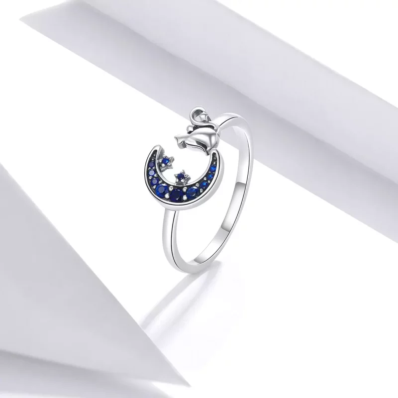 (imagen para) Anillo abierto de estilo Pandora en plata con luna y gato - SCR677 - Ver 4