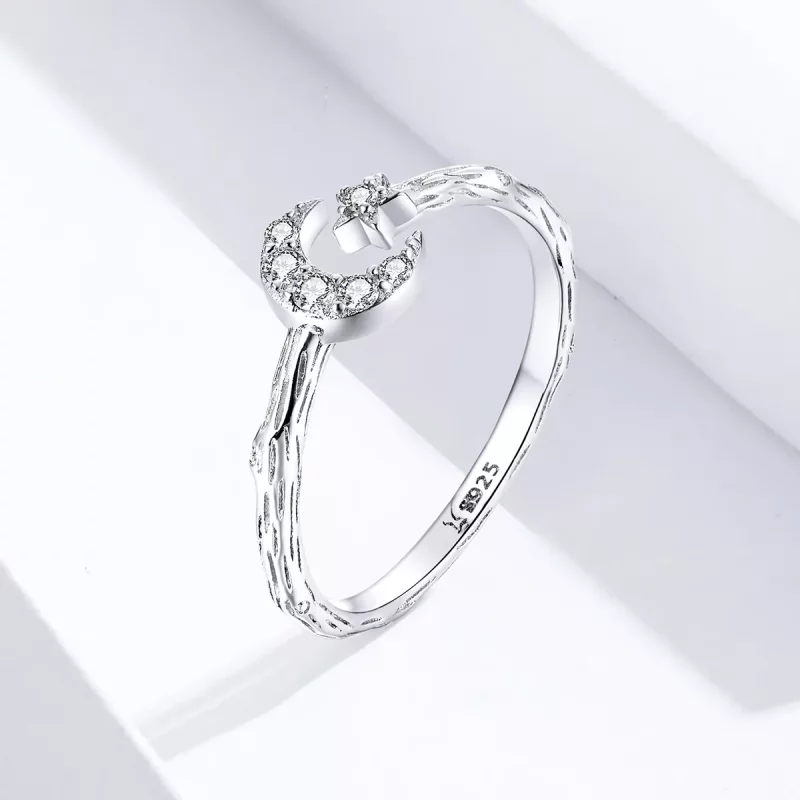 (imagen para) Anillo abierto de estilo Pandora plateado con estrellas y luna vintage - SCR638 - Ver 2