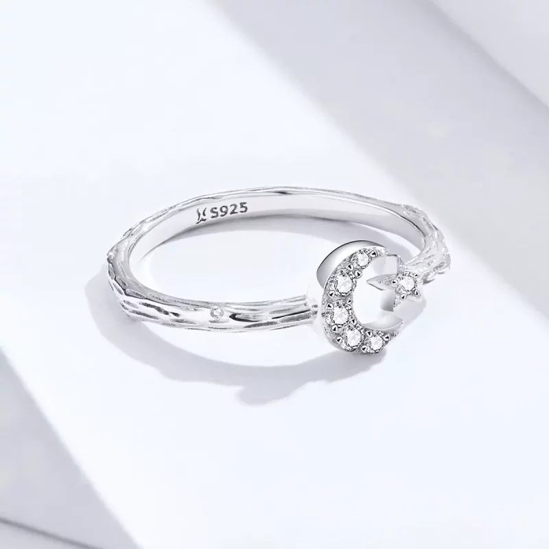 (imagen para) Anillo abierto de estilo Pandora plateado con estrellas y luna vintage - SCR638 - Ver 4